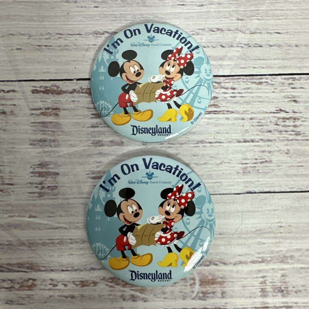 Walt Disney Travel Company Disneyland Resort I'm on Vacation Button Pin Lot of 2